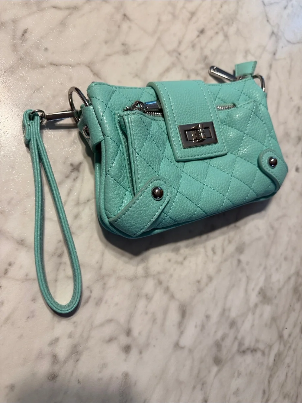 Charming Charlie Quilted Aqua Teal Wristlet Crossbody Bag NWOT